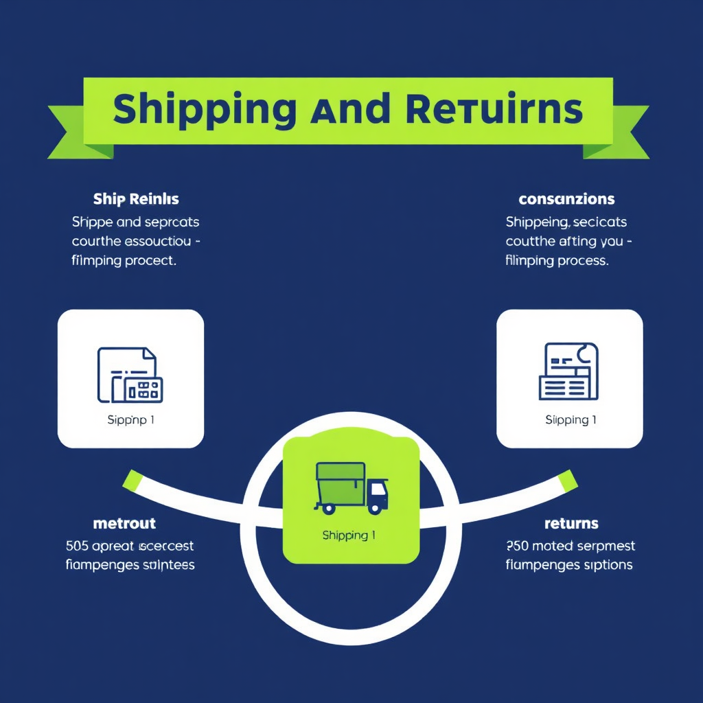 A graphic depicting a smooth and efficient shipping and returns process, with clear steps and visual cues. The design is user-friendly and informative, with icons representing different stages of the process. The color palette is clean and modern, with shades of green, blue, and white.