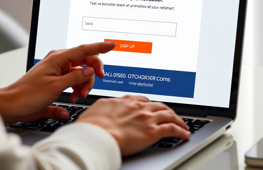 A person signing up for a newsletter on a laptop