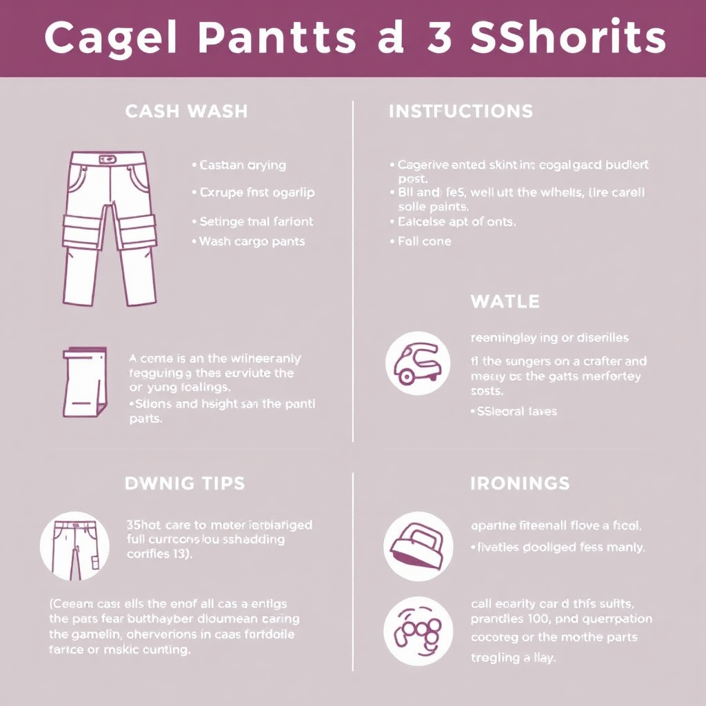 An infographic providing care instructions for cargo pants